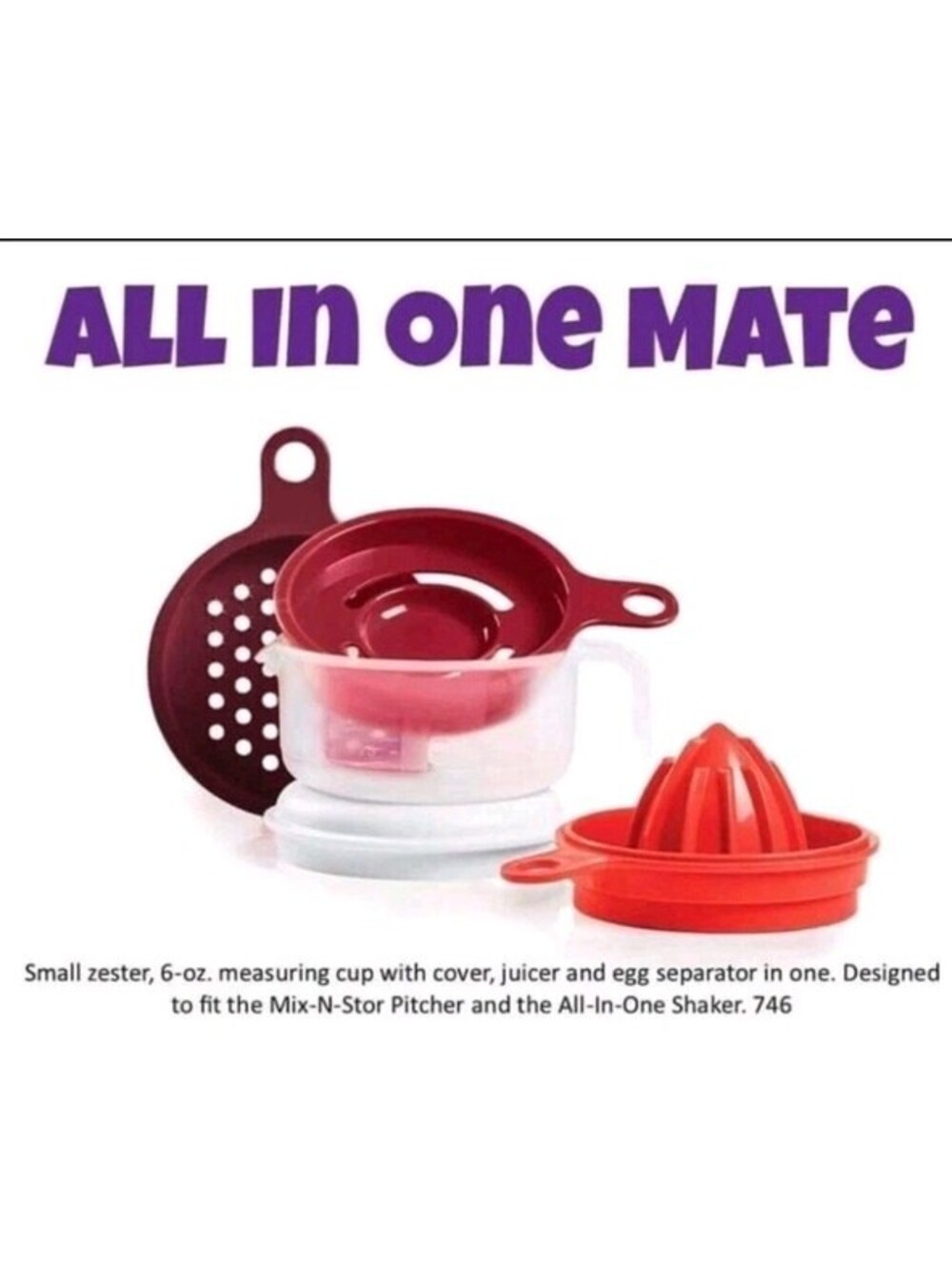 Tupperware All In One Mate EZ Maid Juicer, Separator, Grater, Cup, Lid 5 Pcs